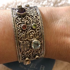 Samuel B STERLING SILVER cuff gemstones bracelet.